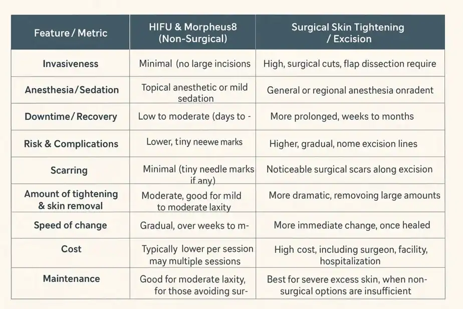 Table showing benefits of Lipo Freeze 2 U Irvine treatments for skin tightening following weight loss injections.