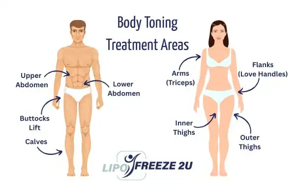 Graphic showing where you can have Body toning Treatment Irvine on your body